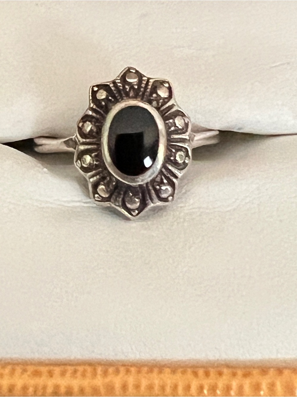 Sterling Silver Black Onyx marcasite ring